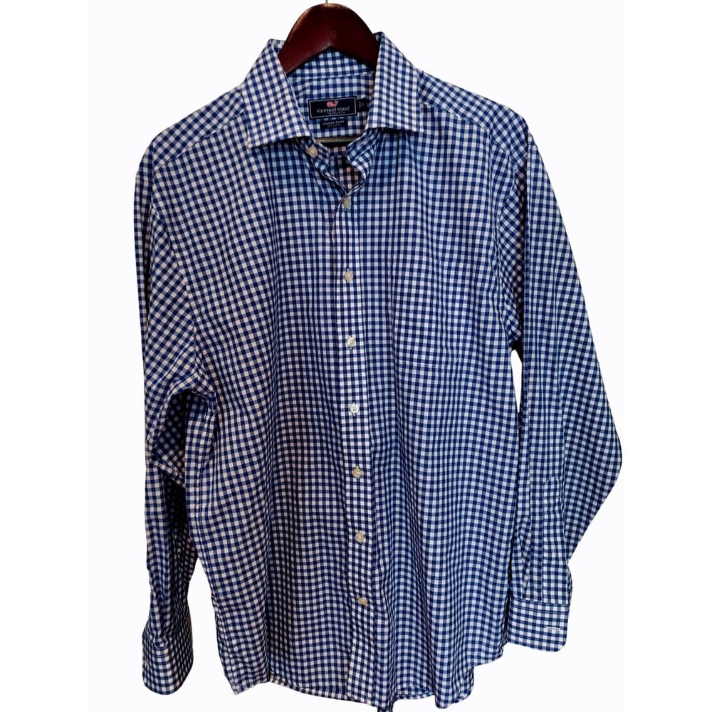 Vineyard Vines Cooper Shirt Mens Large Blue White Gingham Cotton Button Down L